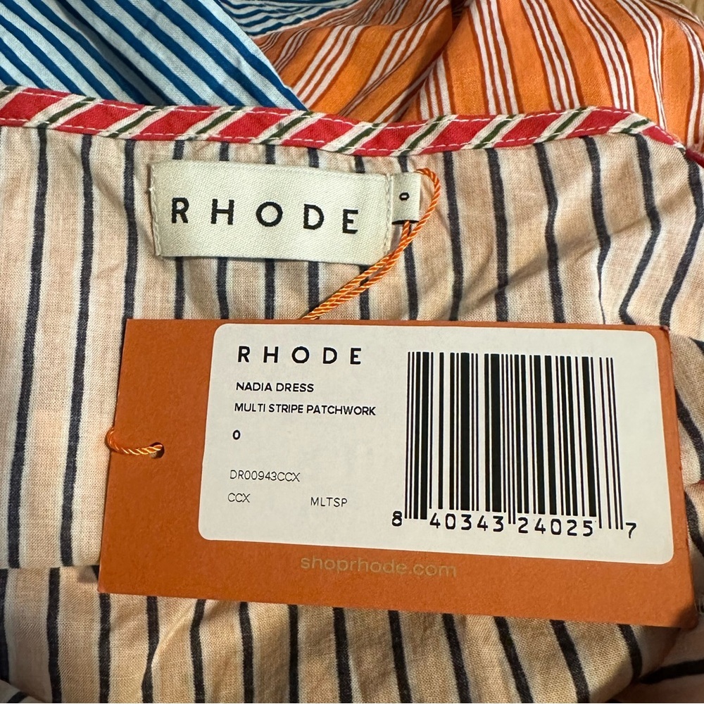 RHODE Nadia Maxi Dress Multi Stripe Patchwork Cotton Size 0 NWT - Picture 6 of 9